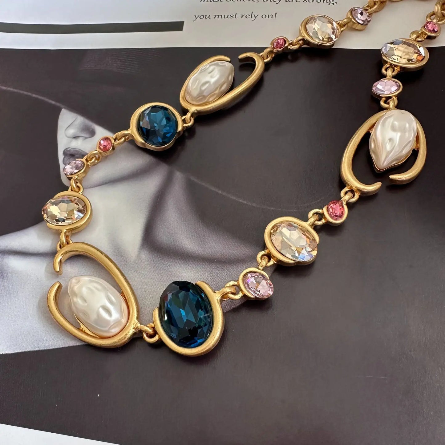 Glam O-Link Choker Rhinestone Collarbone Pendant Necklace, Long Layering Chain for Women, Sparkling Evening Party Jewelry