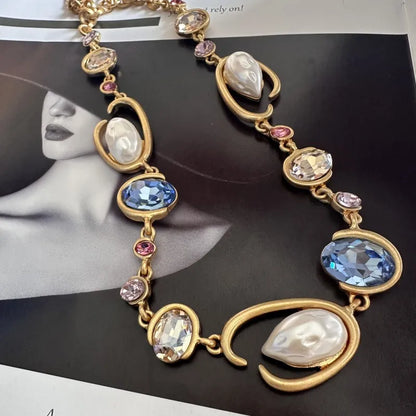 Glam O-Link Choker Rhinestone Collarbone Pendant Necklace, Long Layering Chain for Women, Sparkling Evening Party Jewelry