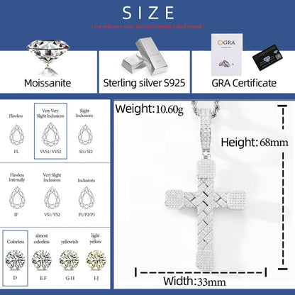 2025 New Iced Out Cuban Cross Pendant Necklace for Women Men 925 Silver Prong Set D VVS Moissanite Bling Hip Hop Jewelry Gift