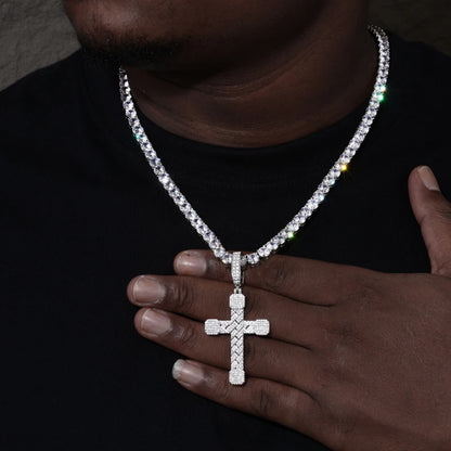 2025 New Iced Out Cuban Cross Pendant Necklace for Women Men 925 Silver Prong Set D VVS Moissanite Bling Hip Hop Jewelry Gift