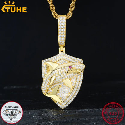 TUHE Unisex High Quality VVS1 Moissanite Iced Out Shark Pendant 18k electroplating For Men Women Hip Hop Jewelry Gift