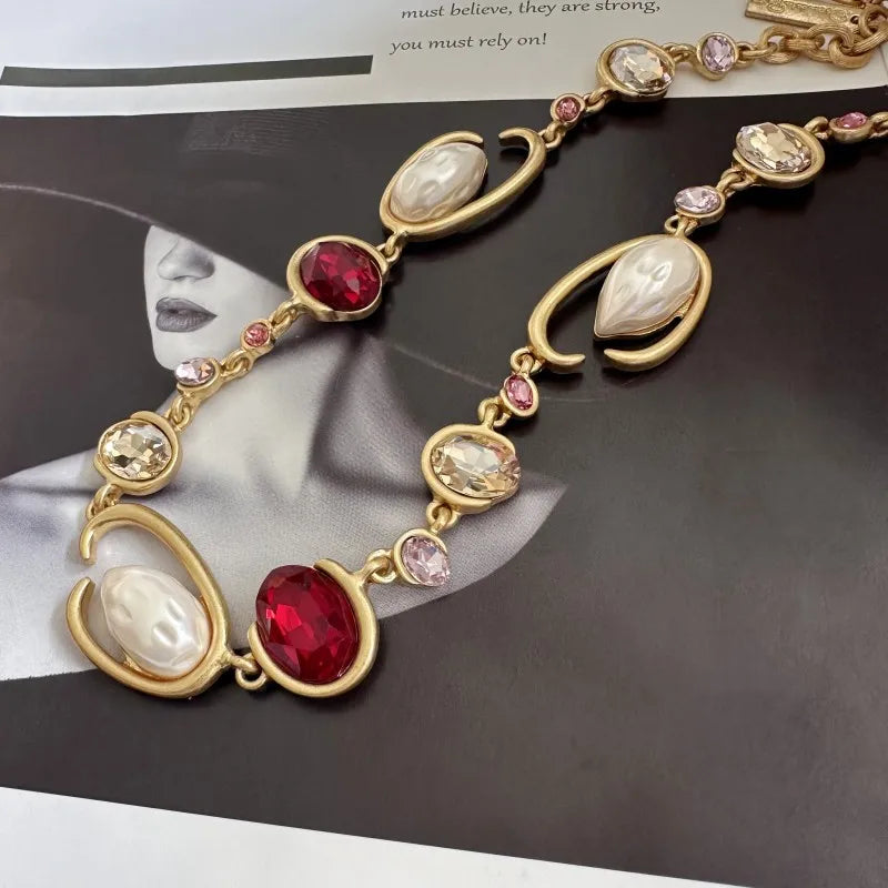 Glam O-Link Choker Rhinestone Collarbone Pendant Necklace, Long Layering Chain for Women, Sparkling Evening Party Jewelry