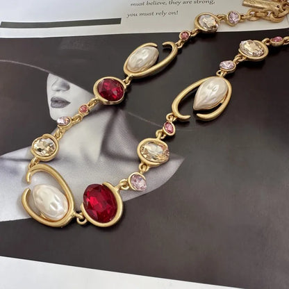 Glam O-Link Choker Rhinestone Collarbone Pendant Necklace, Long Layering Chain for Women, Sparkling Evening Party Jewelry